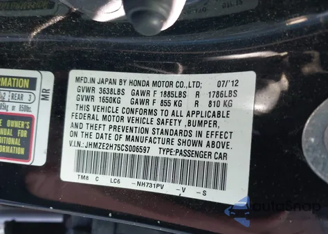 2012 Honda Insight Ex z USA, uszkodzony, nr VIN JHMZE2H75CS006597